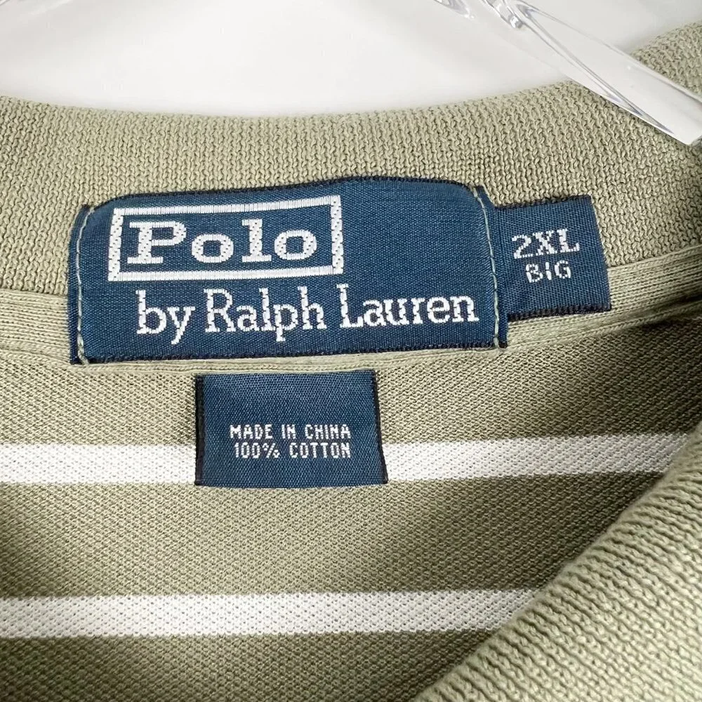 Polo Ralph Lauren Polo Shirt Men's 2XL Big Olive Green White Stripe